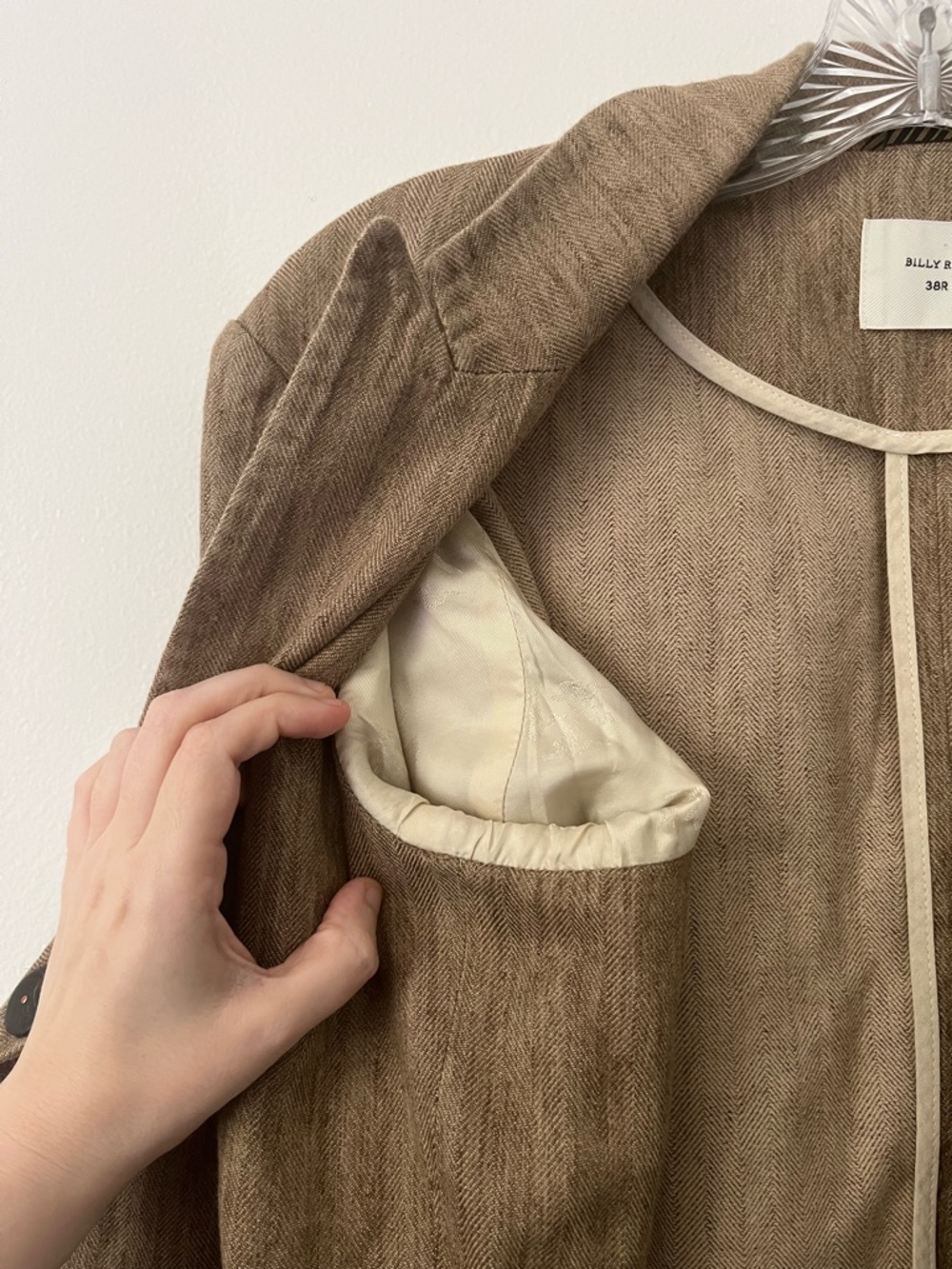 Billy Reid Cotton Linen Herringbone 3 Button Single Breasted Blazer Jacket 38R - Picture 5 of 12